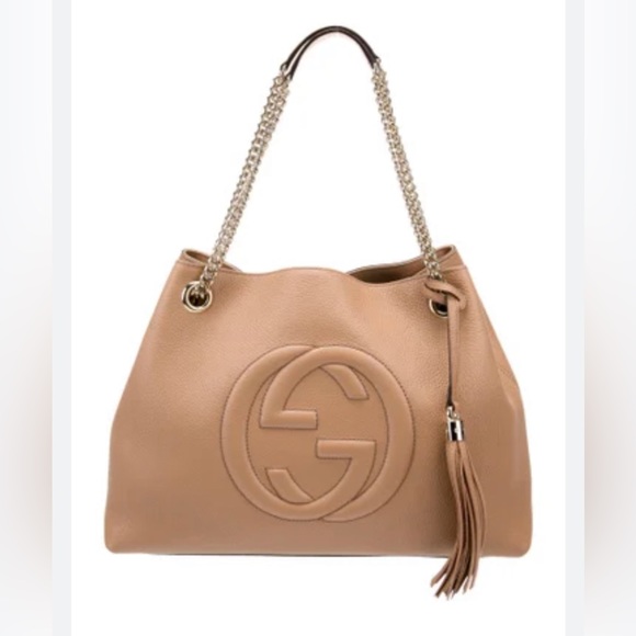 Gucci Handbags - Gucci Beige/Tan Leather Double-G Shoulder Bag with Tassel